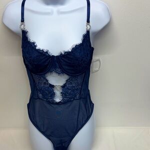 New Elegant Lace Bodysuit in Navy Blue intimate sexy wear